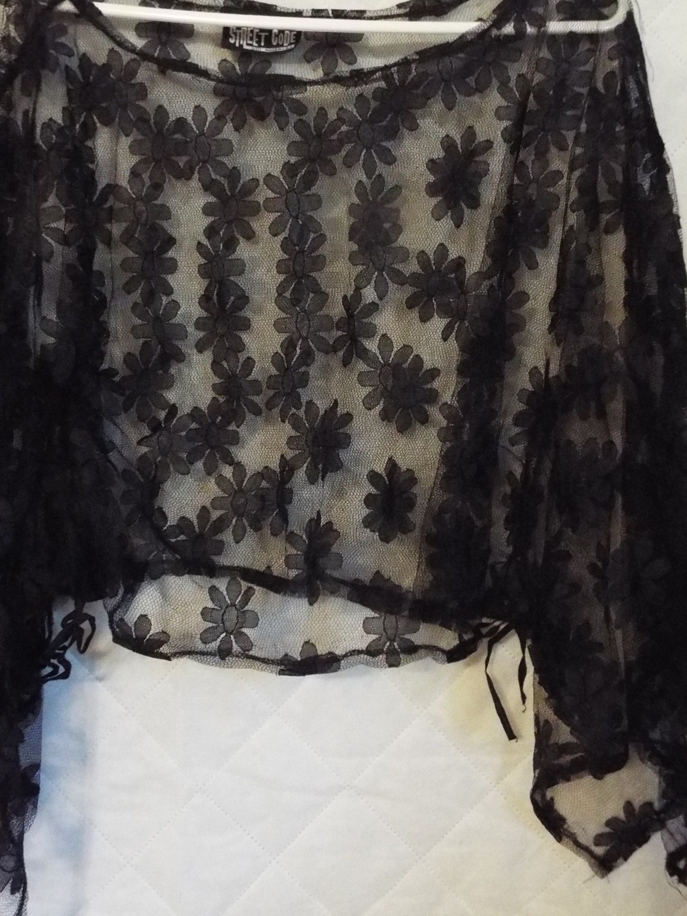 Street Code Sheer Black Floral Mesh Blouse Size Medium